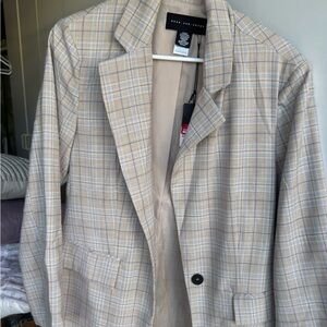 Neutral Plaid Single-Button Blazer by A New Day